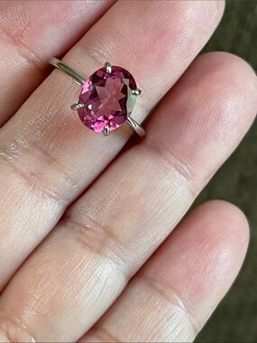 Natural Pink Topaz Oval Solitaire Ring in 925 Sterling Silver Size 5